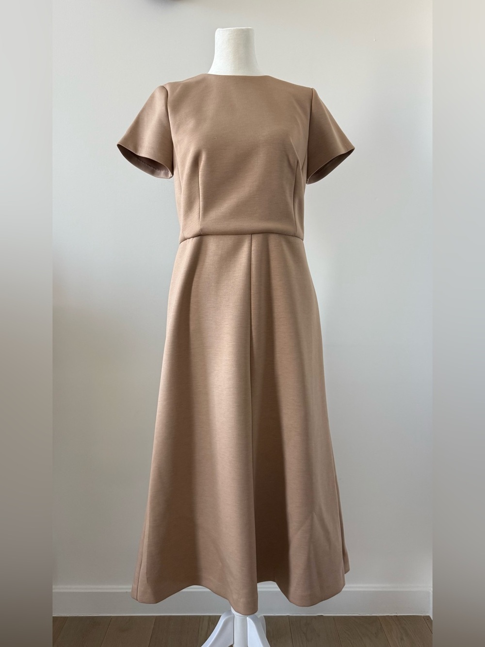 Ann Taylor Women's Short-Sleeve A-Line Midi Dress in Taupe